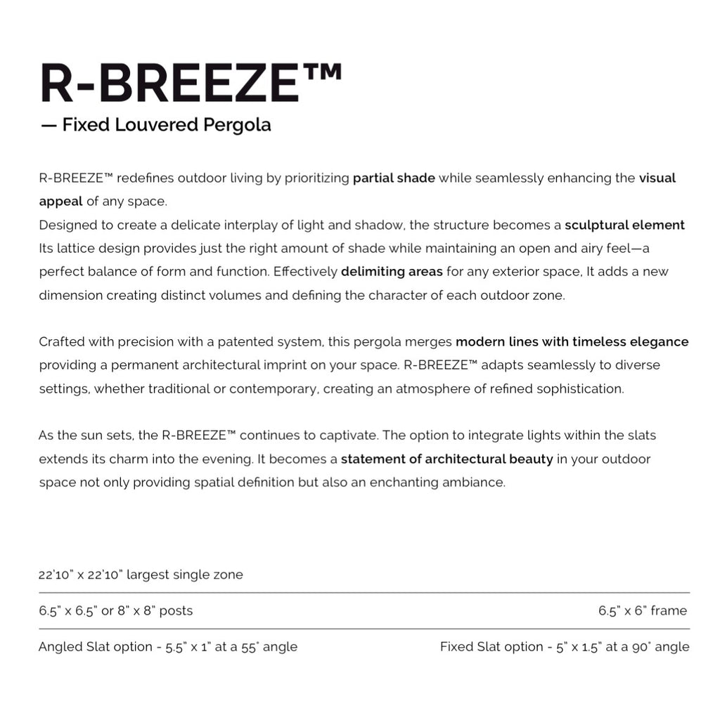 R-BREEZE — Fixed Louvered Pergola.